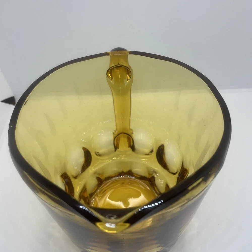VTG HAZEL ATLAS Amber Glass Thumbprint 64oz Pitcher Heavy Boho Chic Pitcher‎